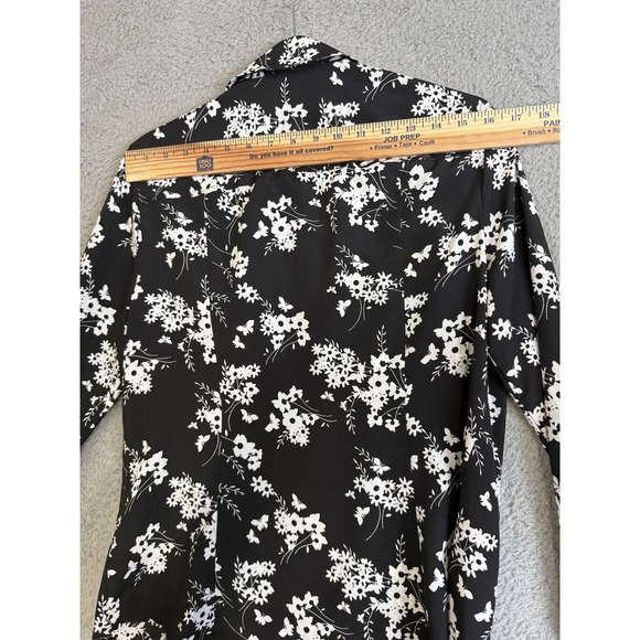 Michael Kors Jacket Womens Medium Black White Floral Full Zip Gold Accents Shirt - Picture 10 of 15